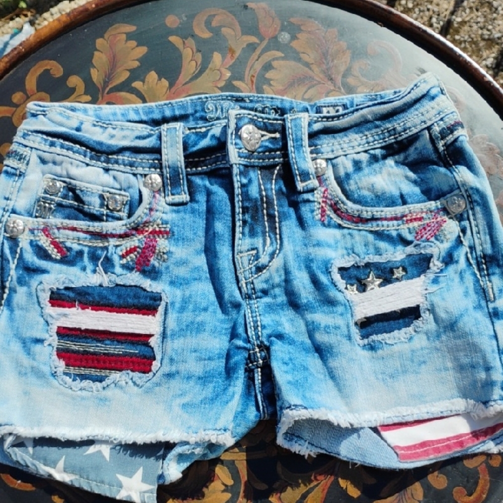 🚨B2G1 MISS ME Blue Star Stripe Denim Shorts